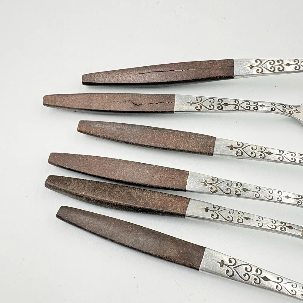 Interpur MCM Set-Spoons Stainless Faux Wood Handle‎ 5 Teaspoons 1 Tablespoon Rd